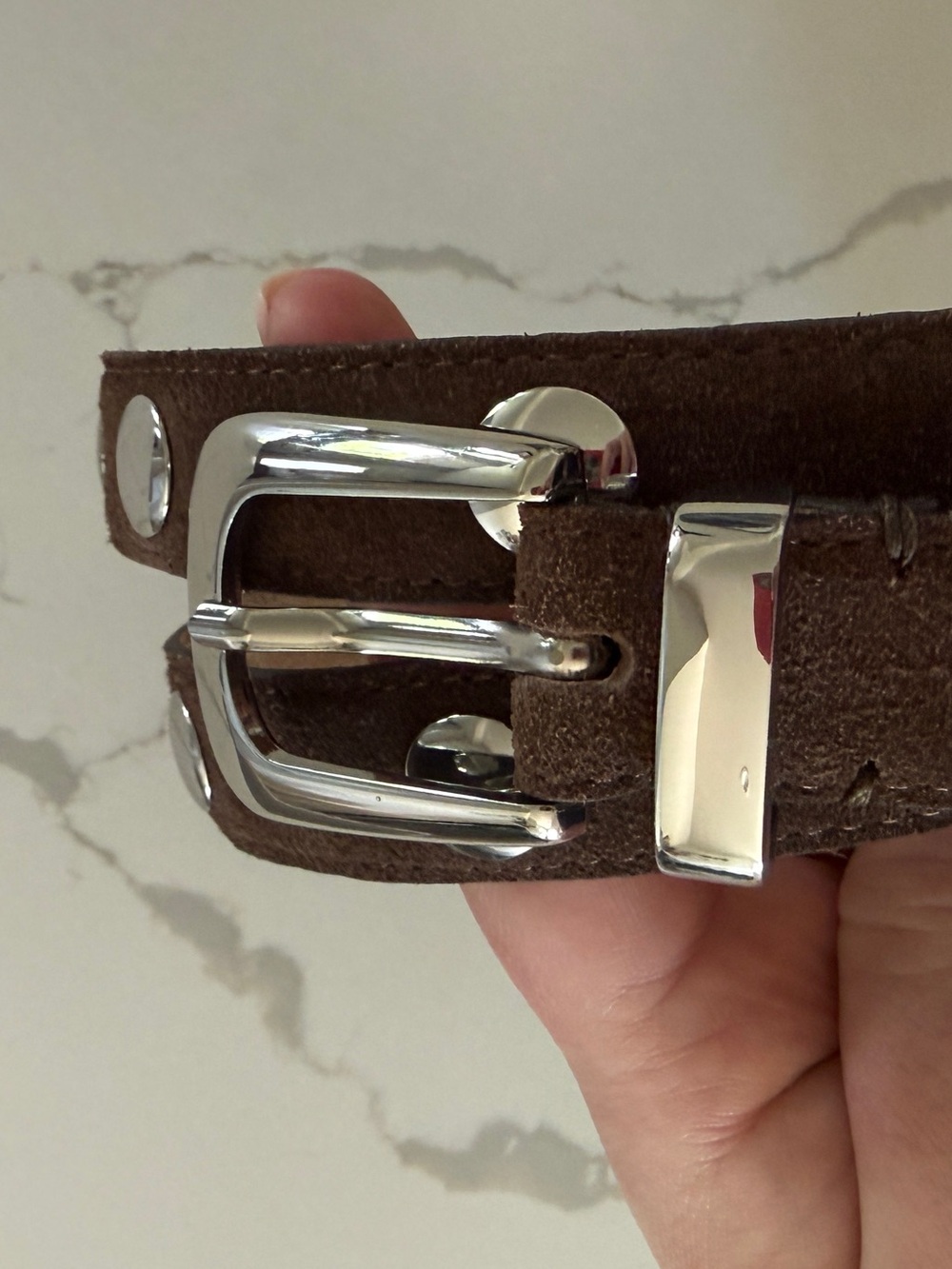 Anthropologie Leather Brown Silver Studded Belt Plus Size 2X - Picture 4 of 7
